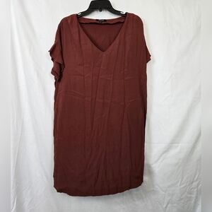 Madewell Women's Rust Orange‎ V-Neck Short Ruffle Sleeve Easy Shift Dress Large
